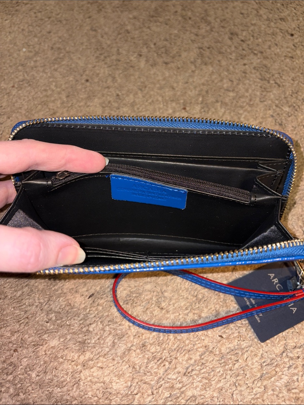 NWT-Arcadia-Zip Around Continental Wallet-Embossed Logo-Patent Leather-Sapphire - Picture 10 of 16